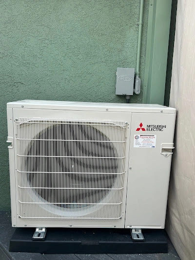 Ductless HVAC unit displayed on a stand outside